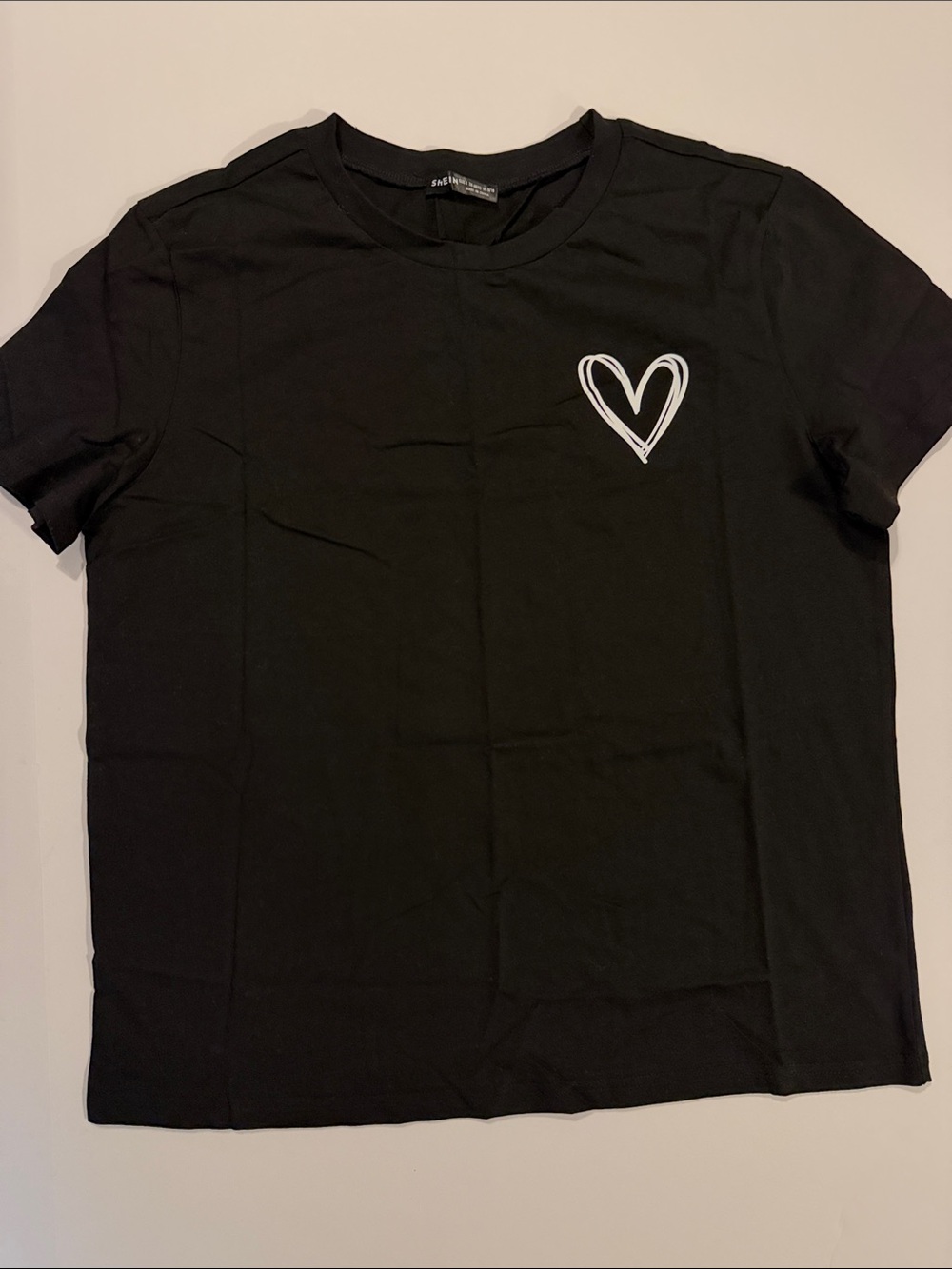 Black Tee with White Heart Graphic